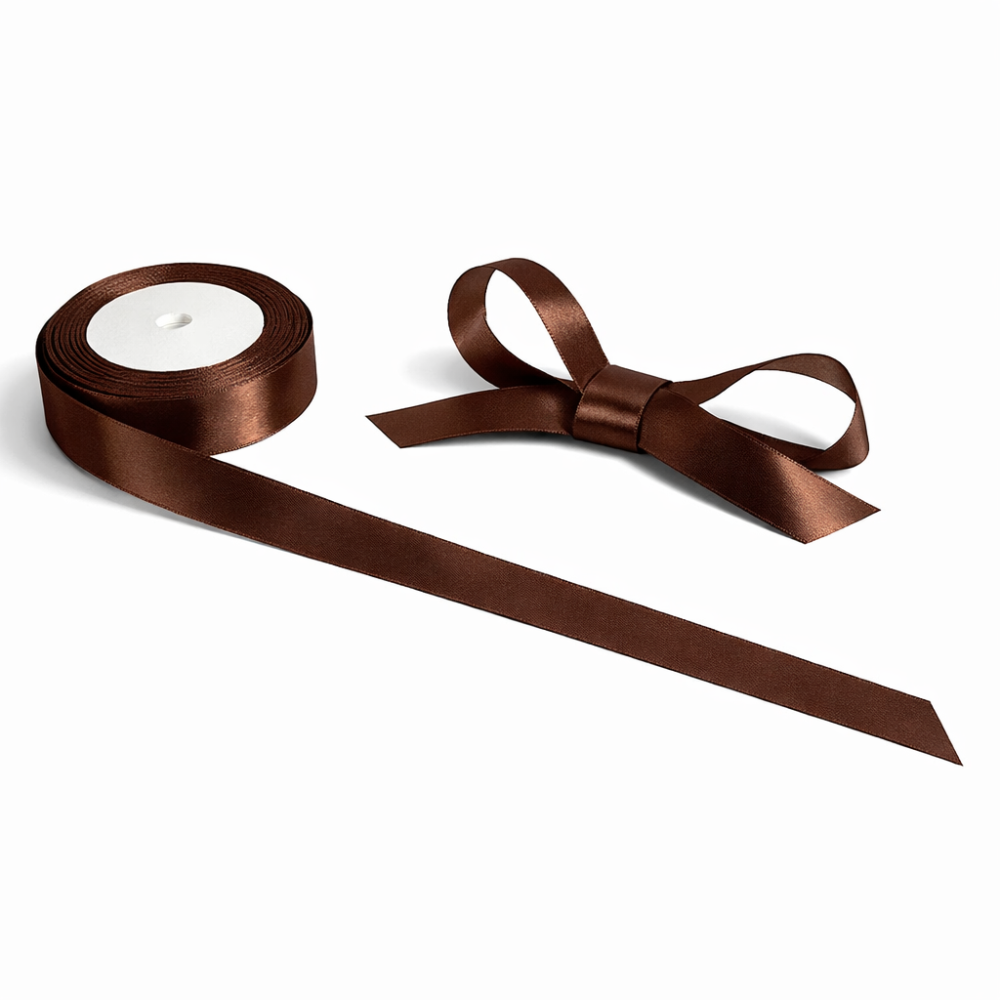 Bobina de cinta de raso de tela color marrón chocolate