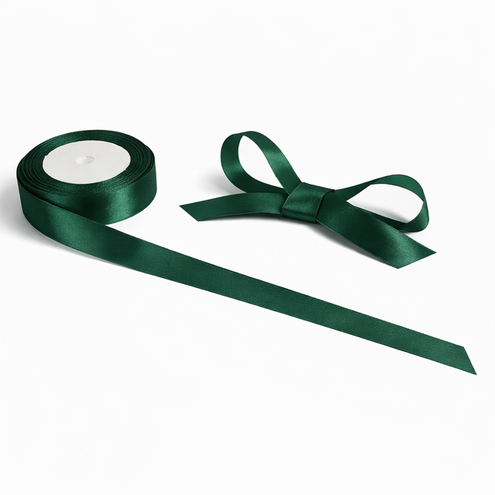 Bobina de cinta de raso de tela color verde pino
