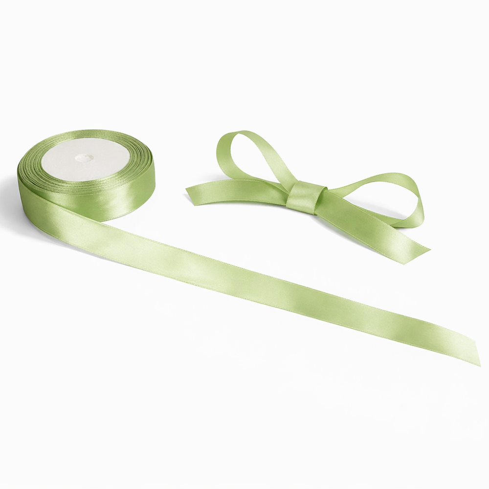 Bobina de cinta de raso de tela color verde almendra