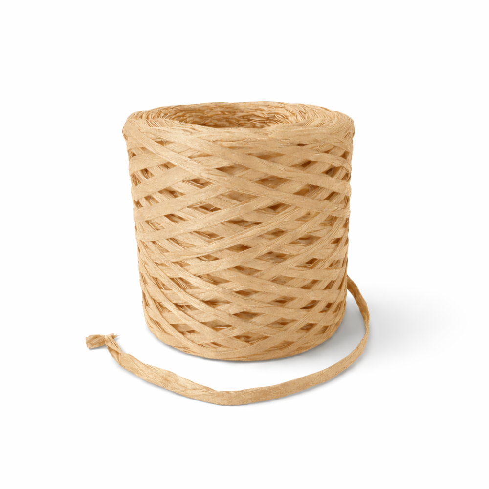 Bobina de papel de rafia beige natural de 200 m