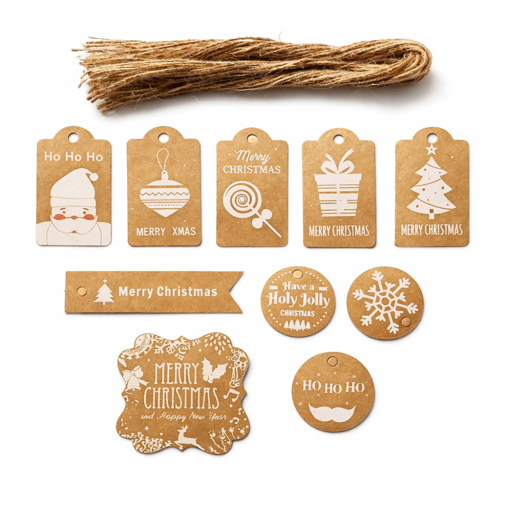 Lote de 50 etiquetas para regalos con motivos de navidad blancos