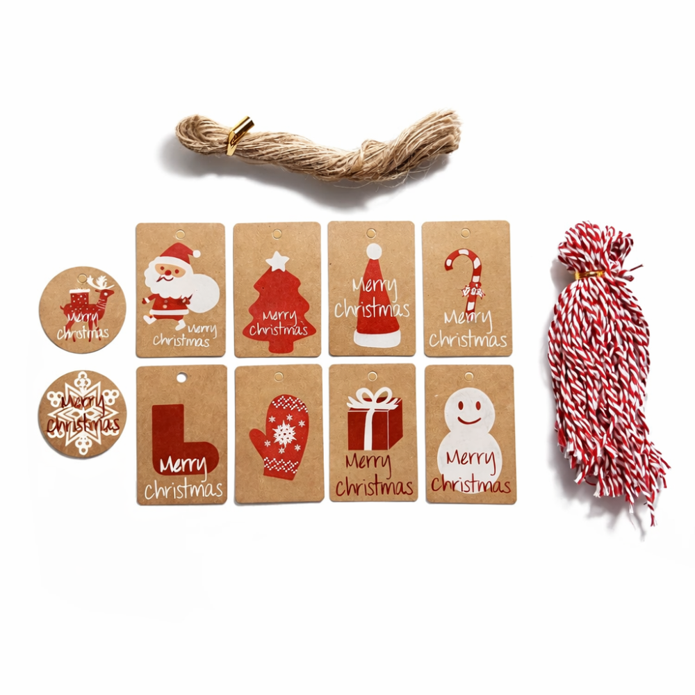 Lote de 100 etiquetas para regalos con motivos de navidad rojos - 9729