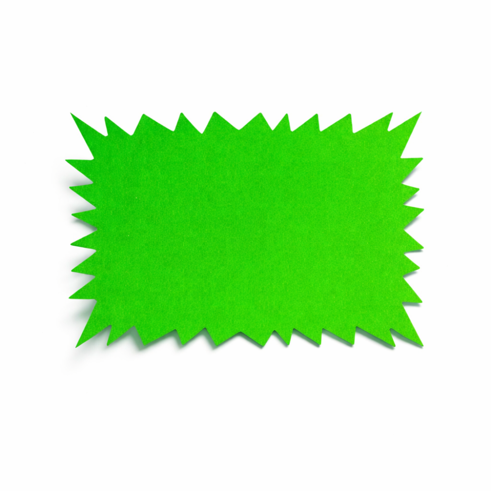 10 etiquetas verdes fluorescentes para exposición de precios 13,5 x 9,5 cm