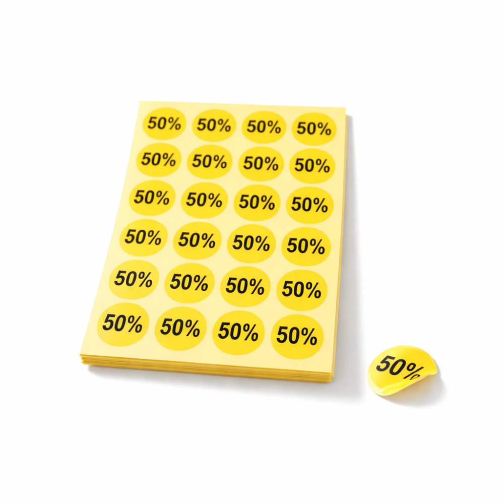 Lote de 240 pegatinas adhesivas amarillas 50 % - 1864j