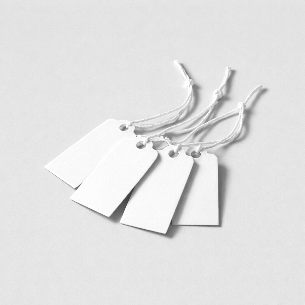 100 etiquetas de hilo blancas para precios, 2 x 1,5 cm