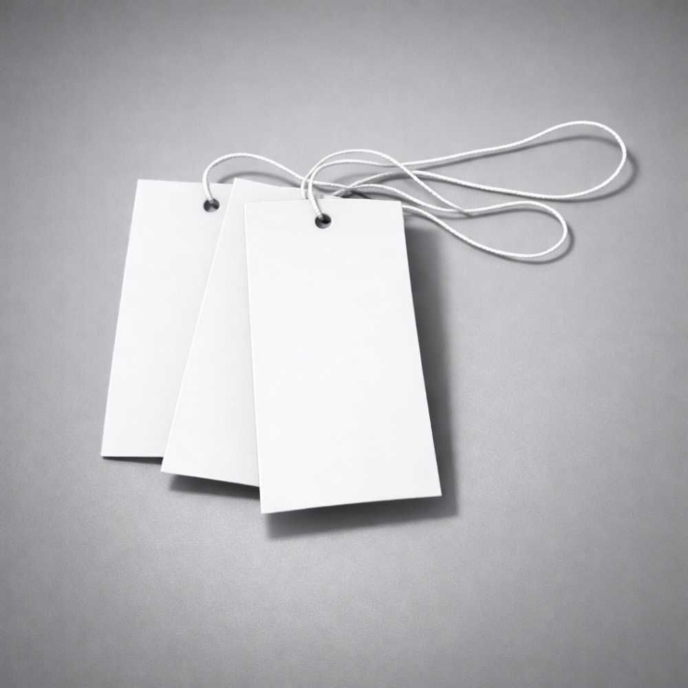 100 etiquetas grandes de hilo blanco de 5 x 9 cm