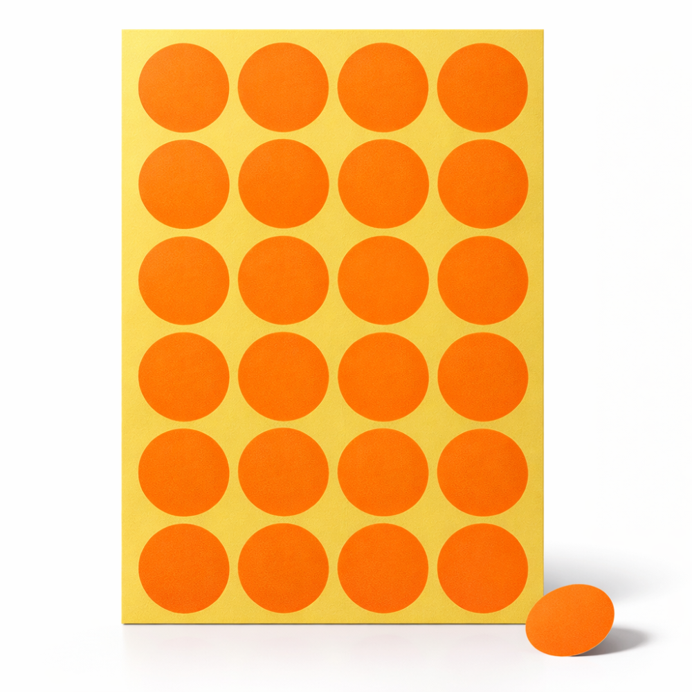 240 pegatinas de 25 mm de diámetro en color naranja claro fluorescente - 6865
