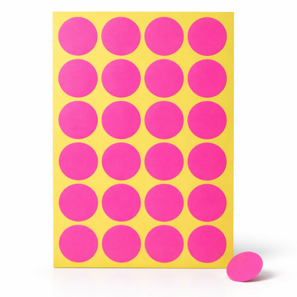 240 pegatinas de 25 mm de diámetro en color rosa fluorescente - 6866