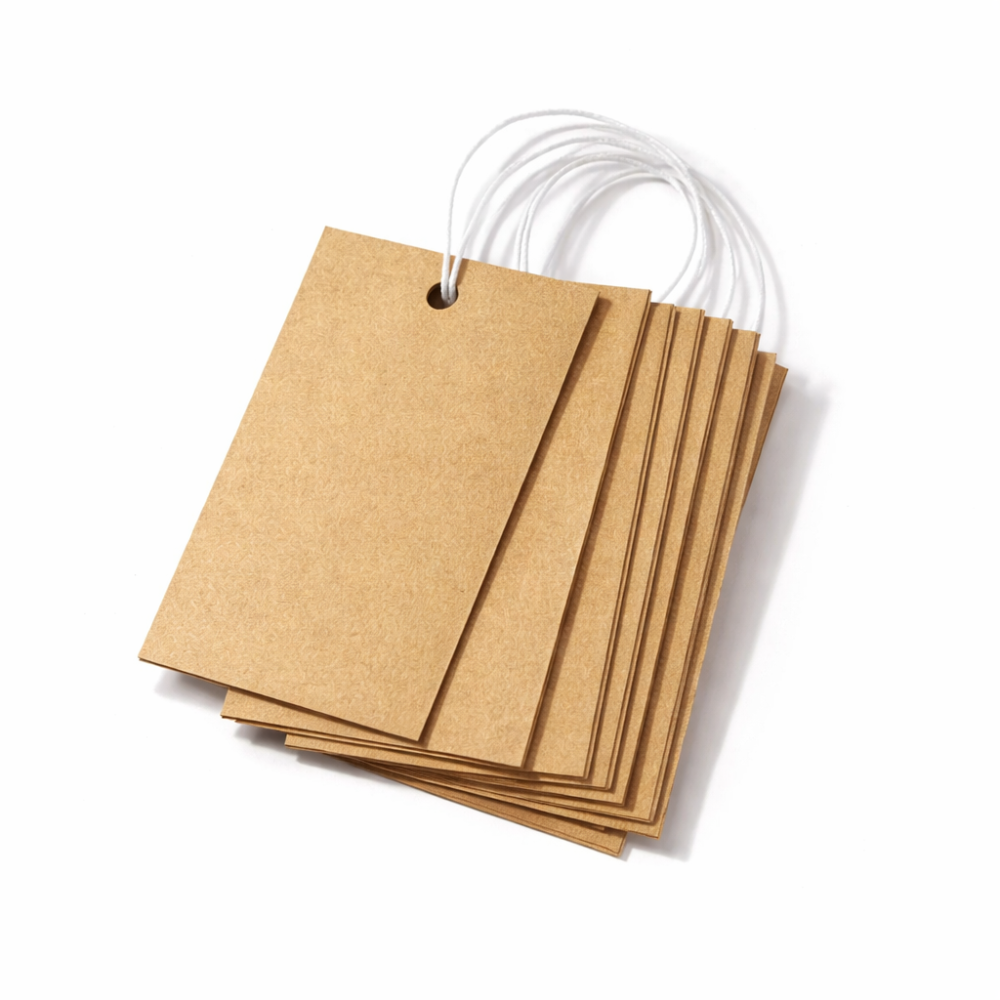 Lote de 100 etiquetas grandes con cordón de papel kraft natural de 4 x 6 cm - 7702