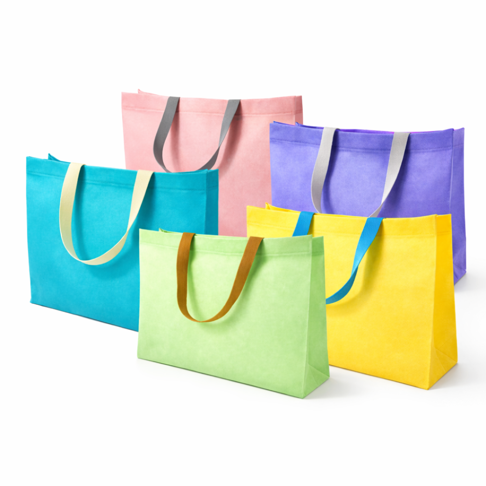 PAQUETE DE TIENDA: 60 bolsas reutilizables de TNT (5 colores pastel) - 12 BOLSAS DE REGALO