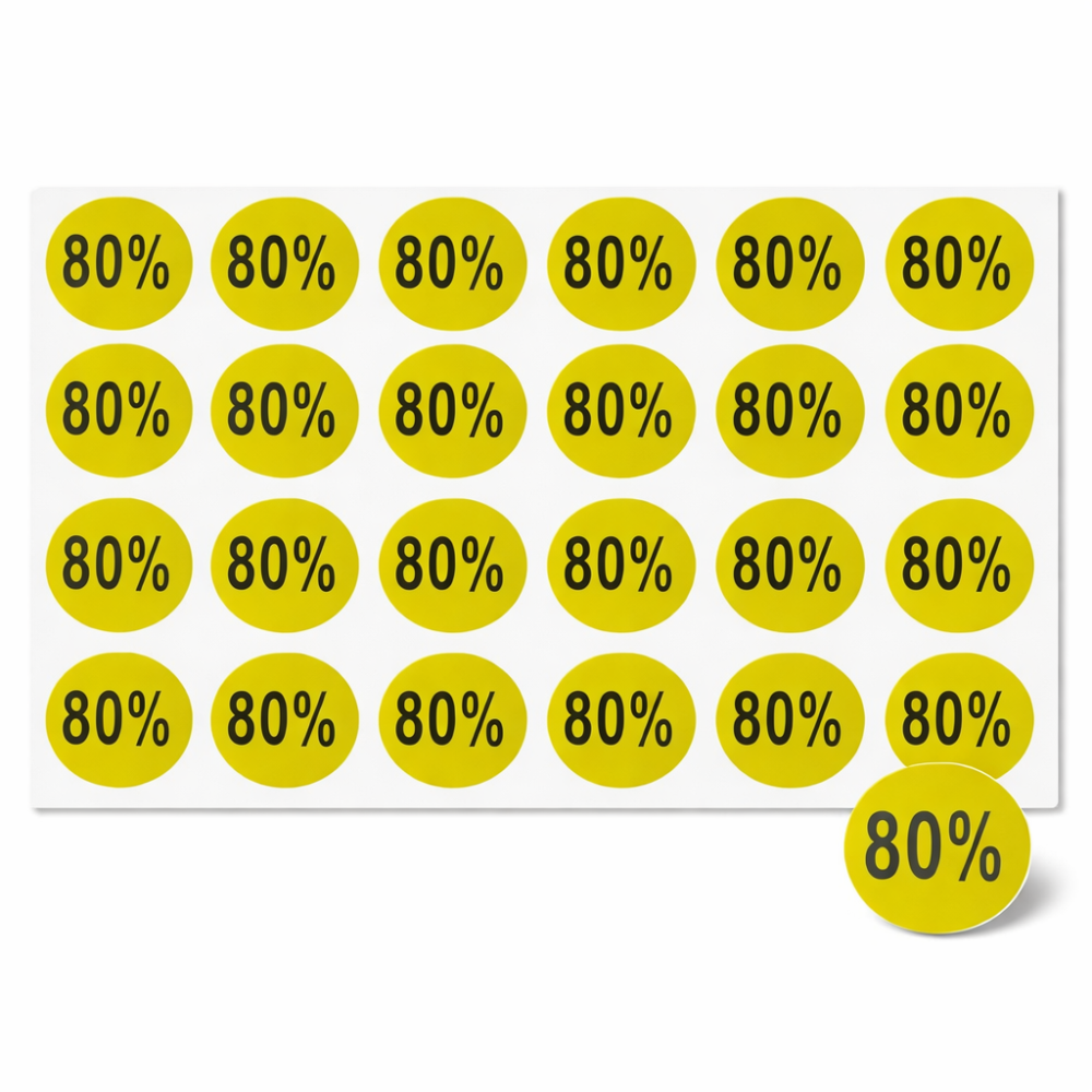 Lote de 240 etiquetas adhesivas de descuento del 80 % amarillas - 7926j