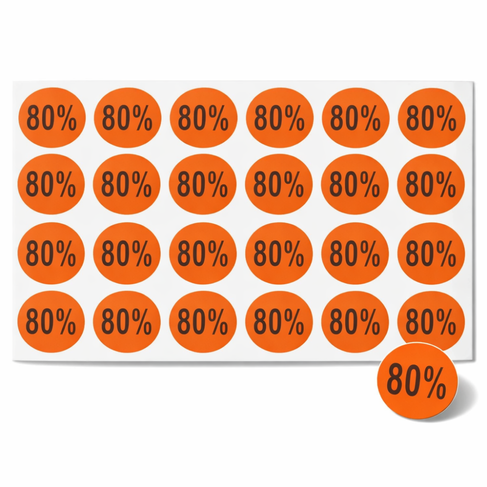 Lote de 240 etiquetas adhesivas de descuento del 80 % en color naranja - 7926of