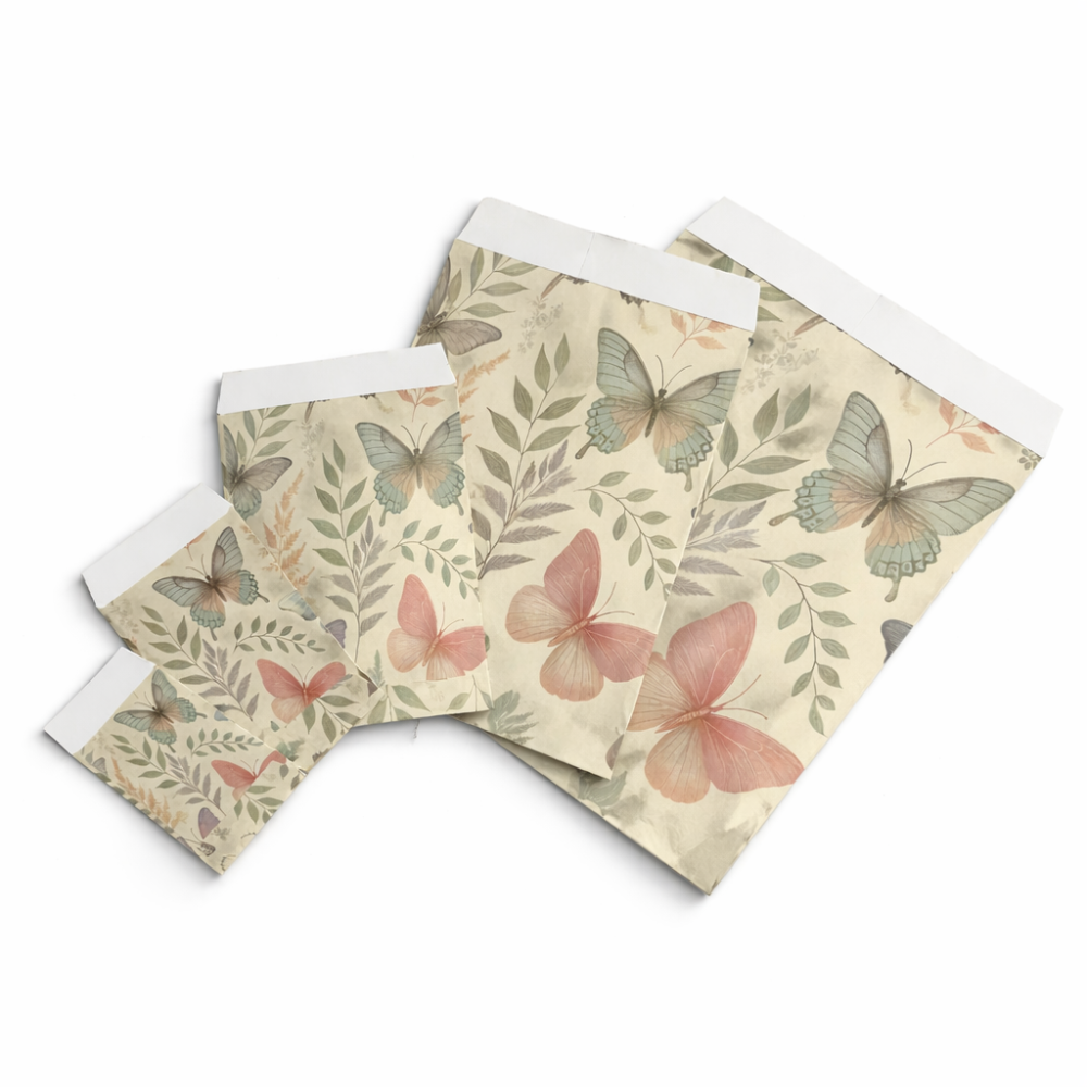 PACK: 400 bolsitas de regalo con mariposas (5 tallas) - 50 bolsitas grandes de regalo