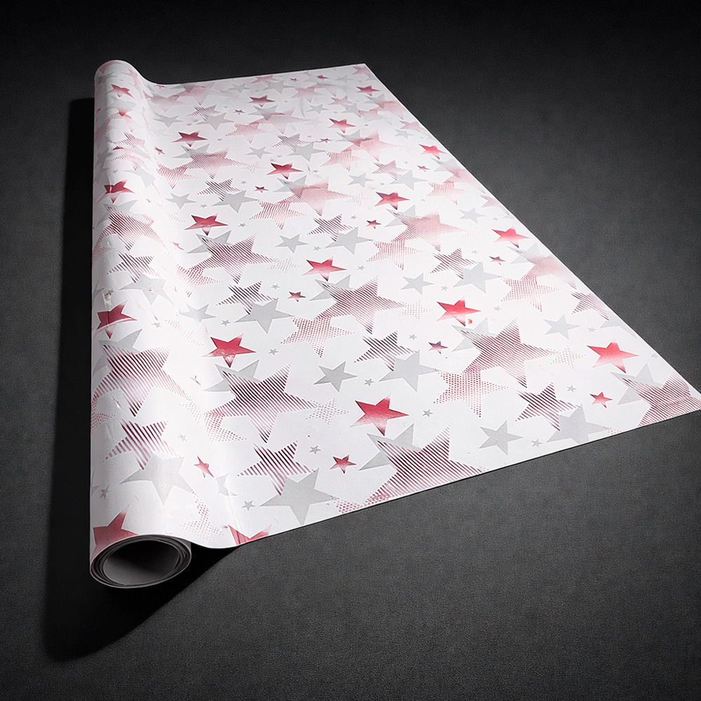 Lote de 2 rollos de papel de regalo blanco con estampado de estrellas rosas, 70 x 100 cm