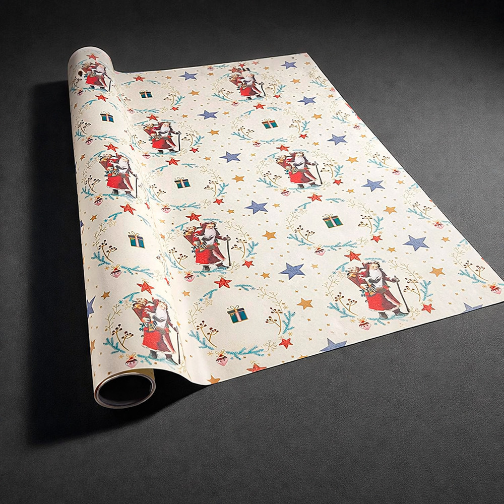 Lote de 2 rollos de papel de regalo amarillo pálido con motivos de Papá Noel, 70 x 100 cm