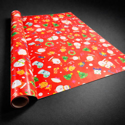 Lote de 2 rollos de papel de regalo rojo con motivos de navidad infantiles, 70 x 100 cm