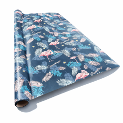 Lote de 2 rollos de papel de regalo azul con estampado de flamencos rosas, 70 x 100 cm