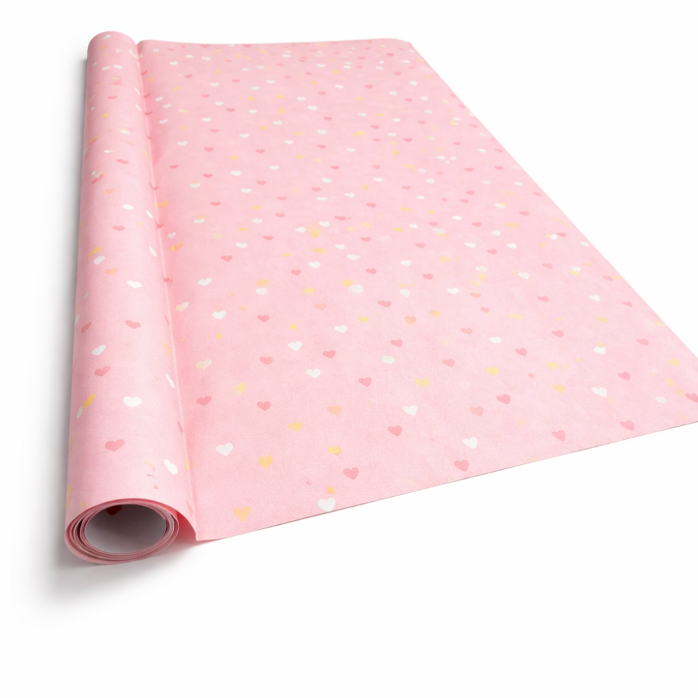 Lote de 2 rollos de papel de regalo rosa con motivos de corazoncitos, 70 x 100 cm