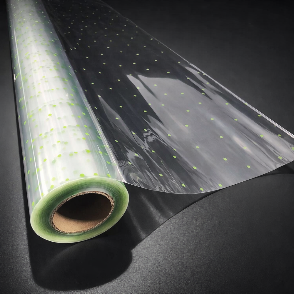 Rollo de papel de regalo transparente con lunares verdes claros, 50 m