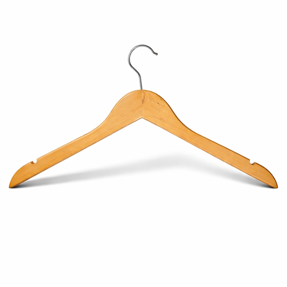 6 perchas de madera natural con muesca de 44 cm