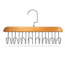 1 percha para cinturones de madera natural con 8 ganchos de metal, 28 cm