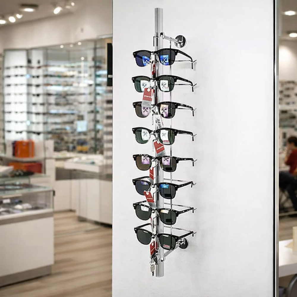 Expositor de gafas de pared antirrobo para 8 pares