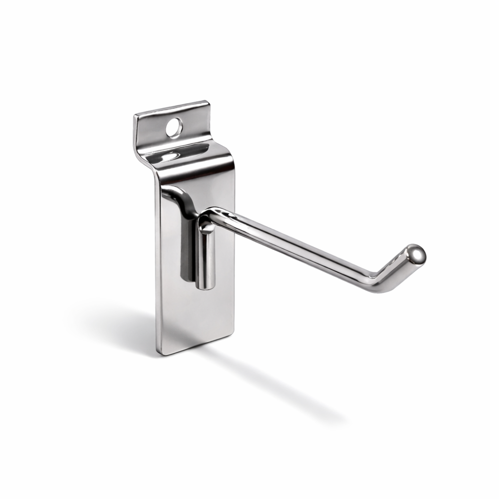 Brazo de metal cromado para panel ranurado de 10 cm