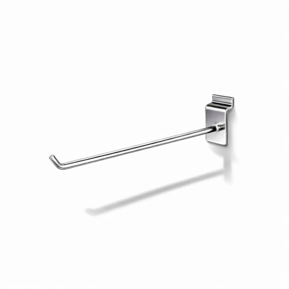 Brazo recto de metal cromado de 25 cm para panel ranurado