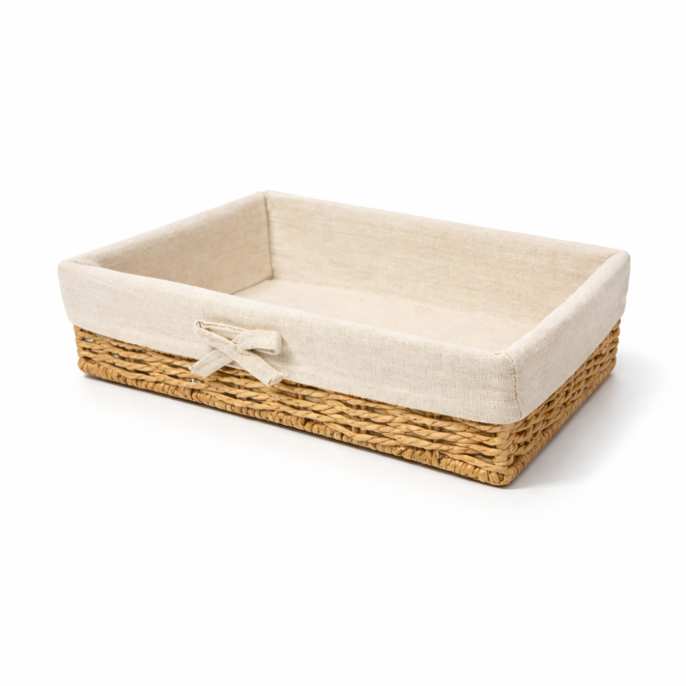 Carrito de rafia trenzada y algodón beige natural 30 x 20 x 7 cm