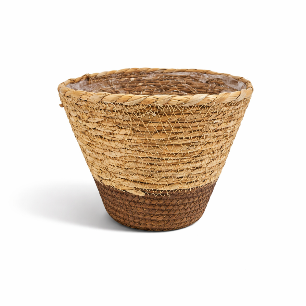 Cesta pequeña de rafia trenzada con fondo marrón, 16 cm