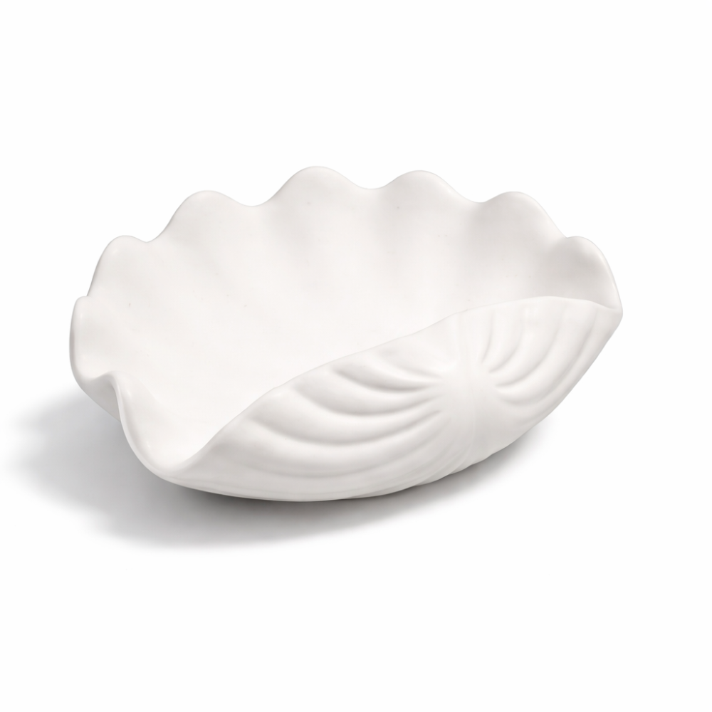 Cuenco decorativo de resina blanca con forma de concha