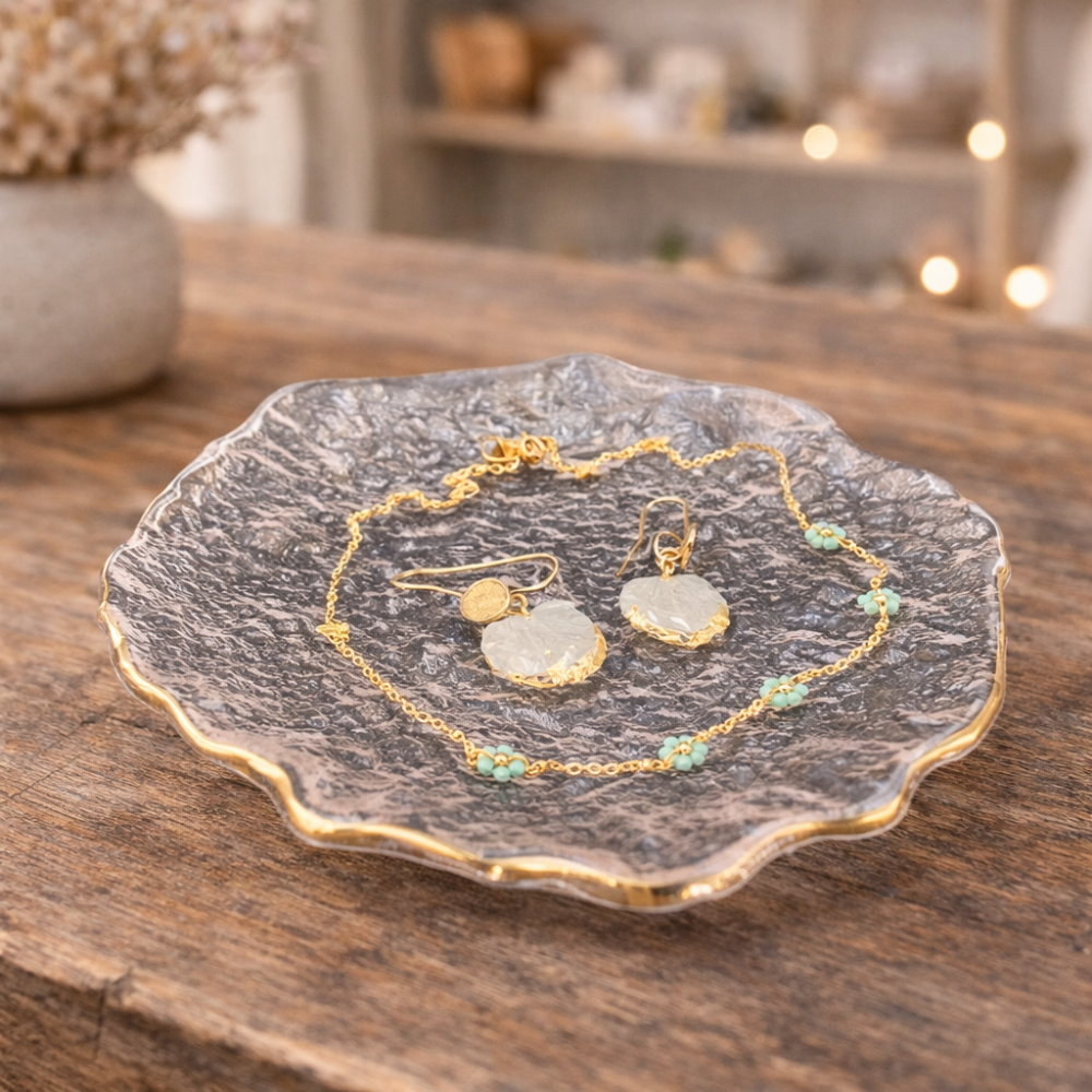 Cuenco de decoración de vidrio con ribete dorado, 15 cm