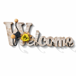 Perchero de pared para llaves con la inscripción «Welcome» en imitación de madera clara