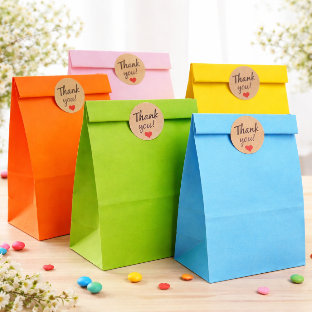 PAQUETE DE EMBALAGE: 120 bolsas SOS de papel kraft de colores (5 colores) - 36 BOLSAS DE REGALO