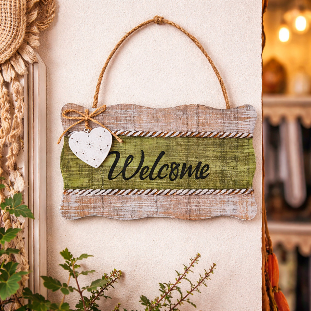 Cartel decorativo «Welcome» sobre fondo verde