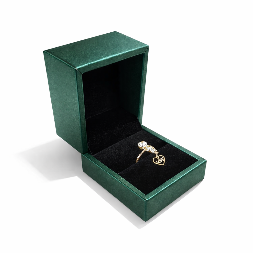 Estuche para anillos de símil piel verde pino 6 x 6,5 x 5 cm