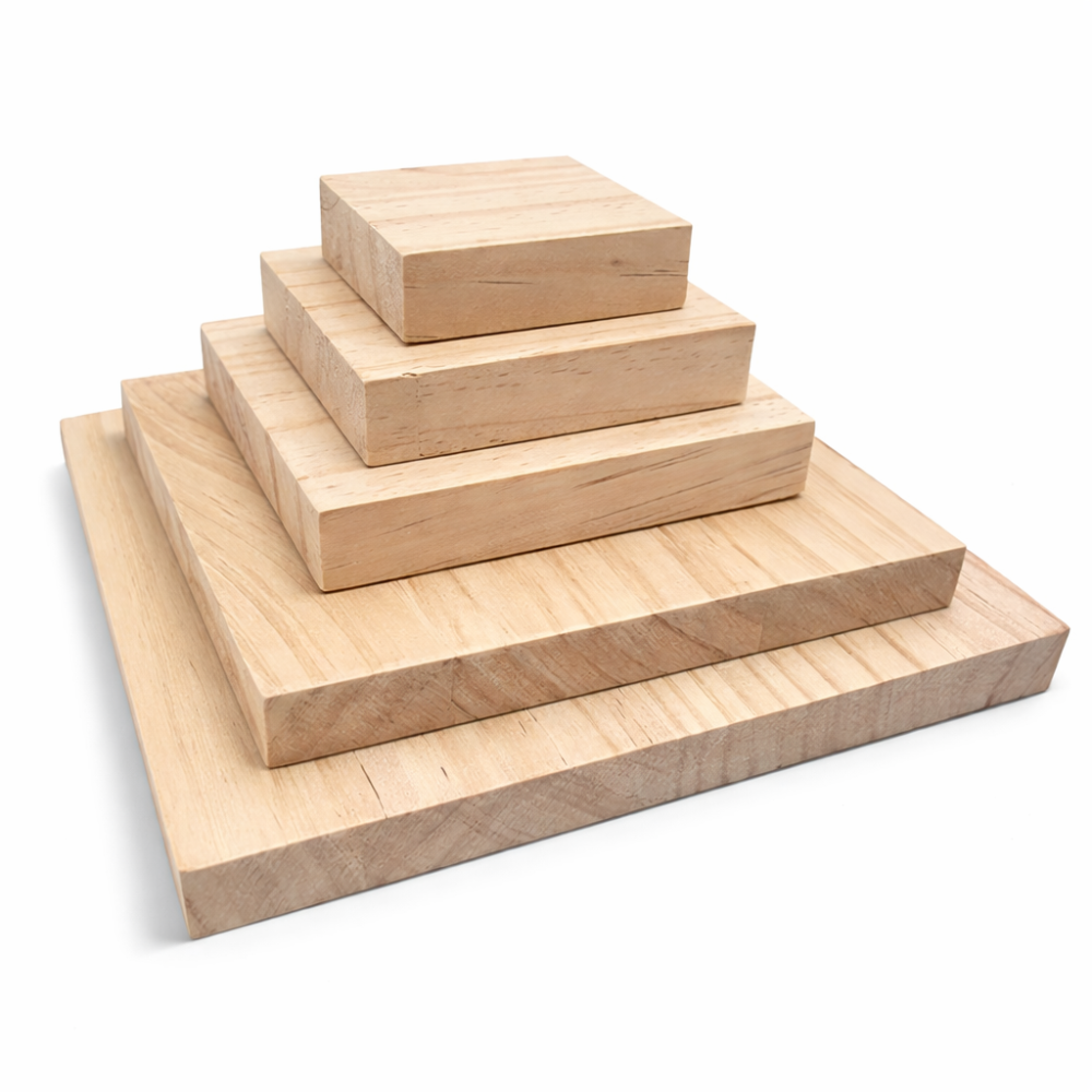 Conjunto de 5 soportes de presentación cuadrados de madera de pino