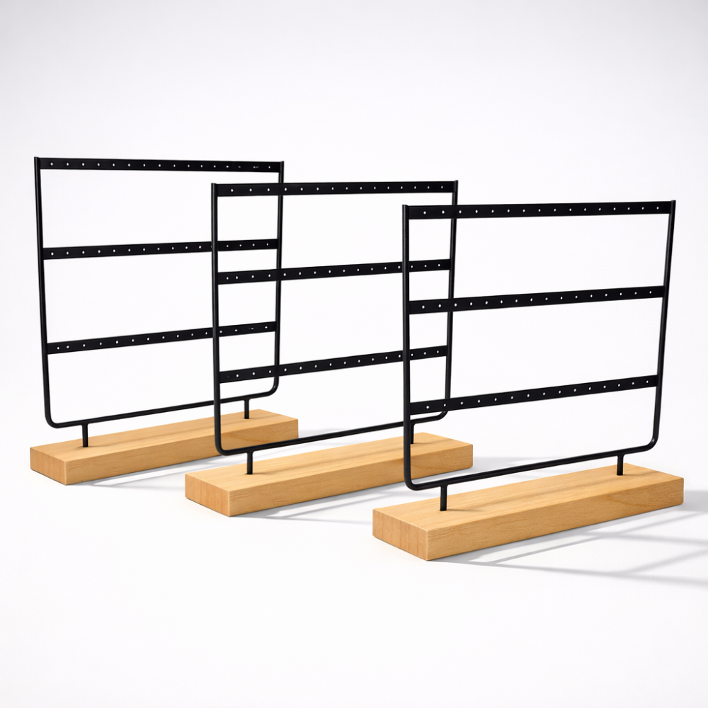 PACK TRIO: 3 expositores de 33 pares de madera y metal - 30 % DE DESCUENTO EN EL TERCERO
