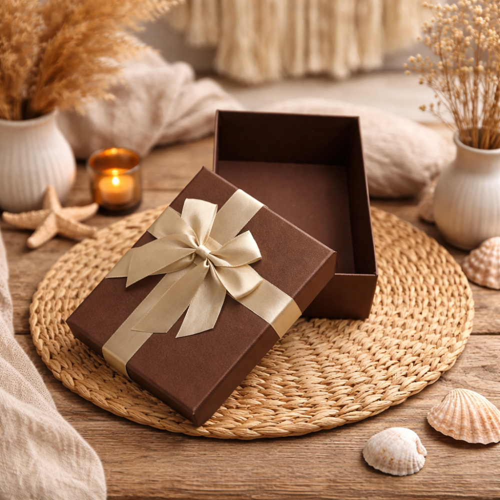 Caja de regalo grande de color chocolate iridiscente 23 x 16 x 9 cm | Lazo de raso dorado