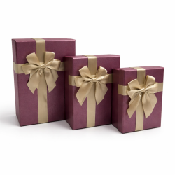 Surtido de 3 cajas de regalo color ciruela iridiscente con lazos dorados