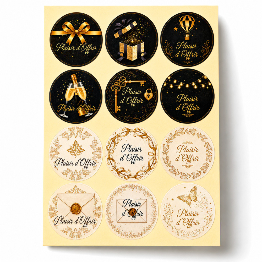 120 etiquetas adhesivas "Plaisir d'Offrir" - Colección real Oro & Azul Noche