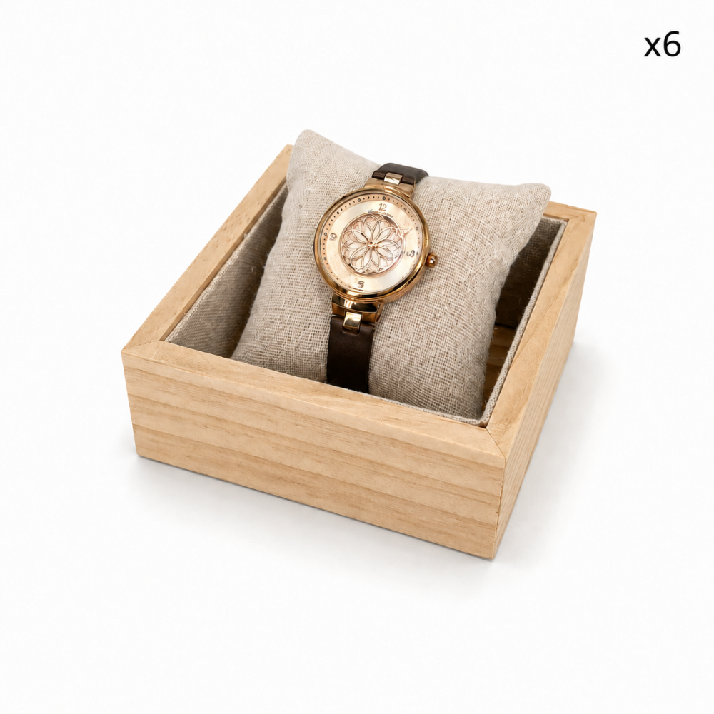 Cofre de presentación para relojes: Cajón de madera + Cojín de algodón beige