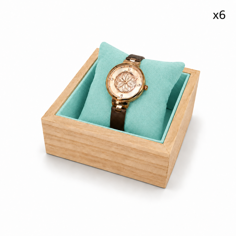 Cofre de presentación para relojes: Cajón de madera + Cojín de ante verde laguna tropical