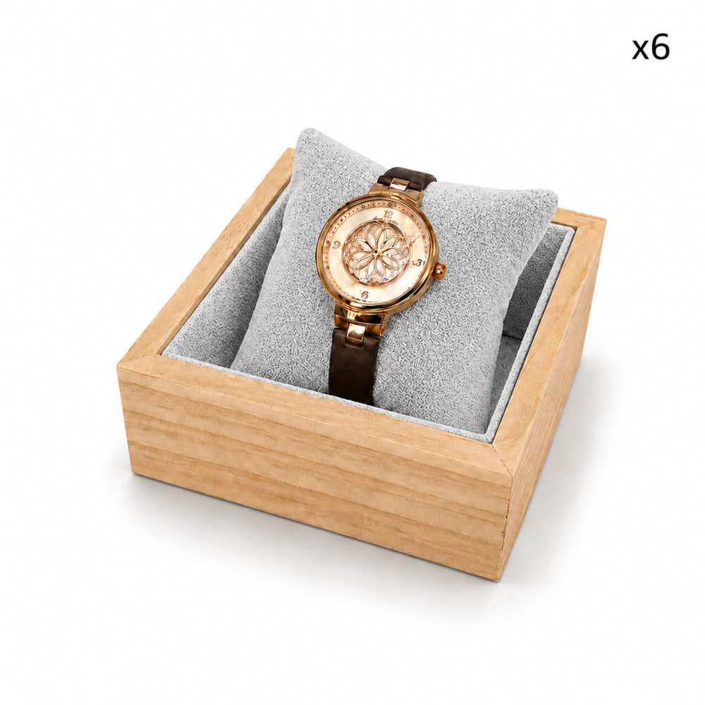 Cofre de presentación para relojes: Cajón de madera + Cojín de terciopelo gris