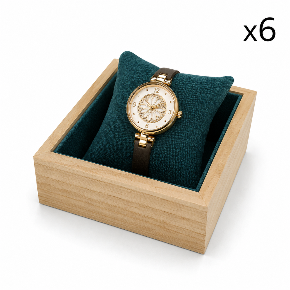 Cofre de presentación para relojes: Cajón de madera + Cojín de ante esmeralda