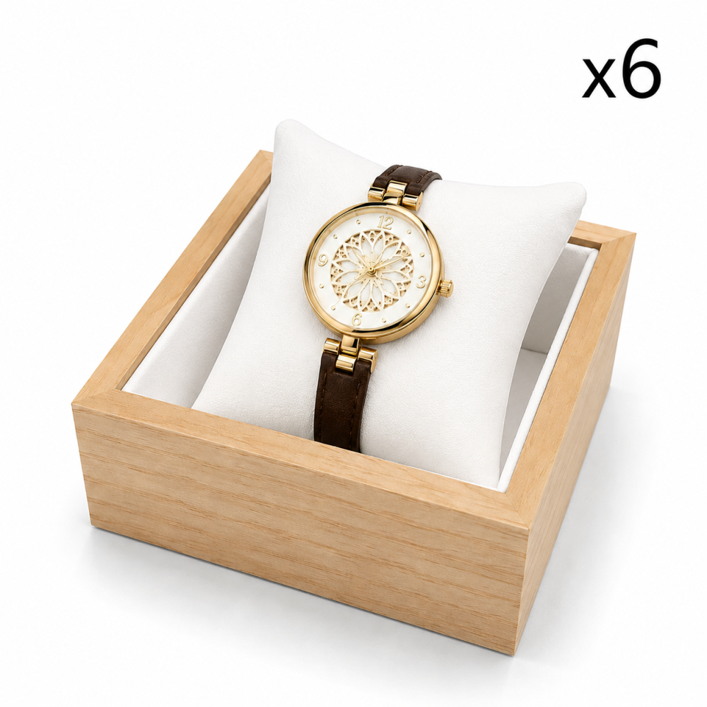 Cofre de presentación para relojes: Cajón de madera + Cojín de símil piel blanco