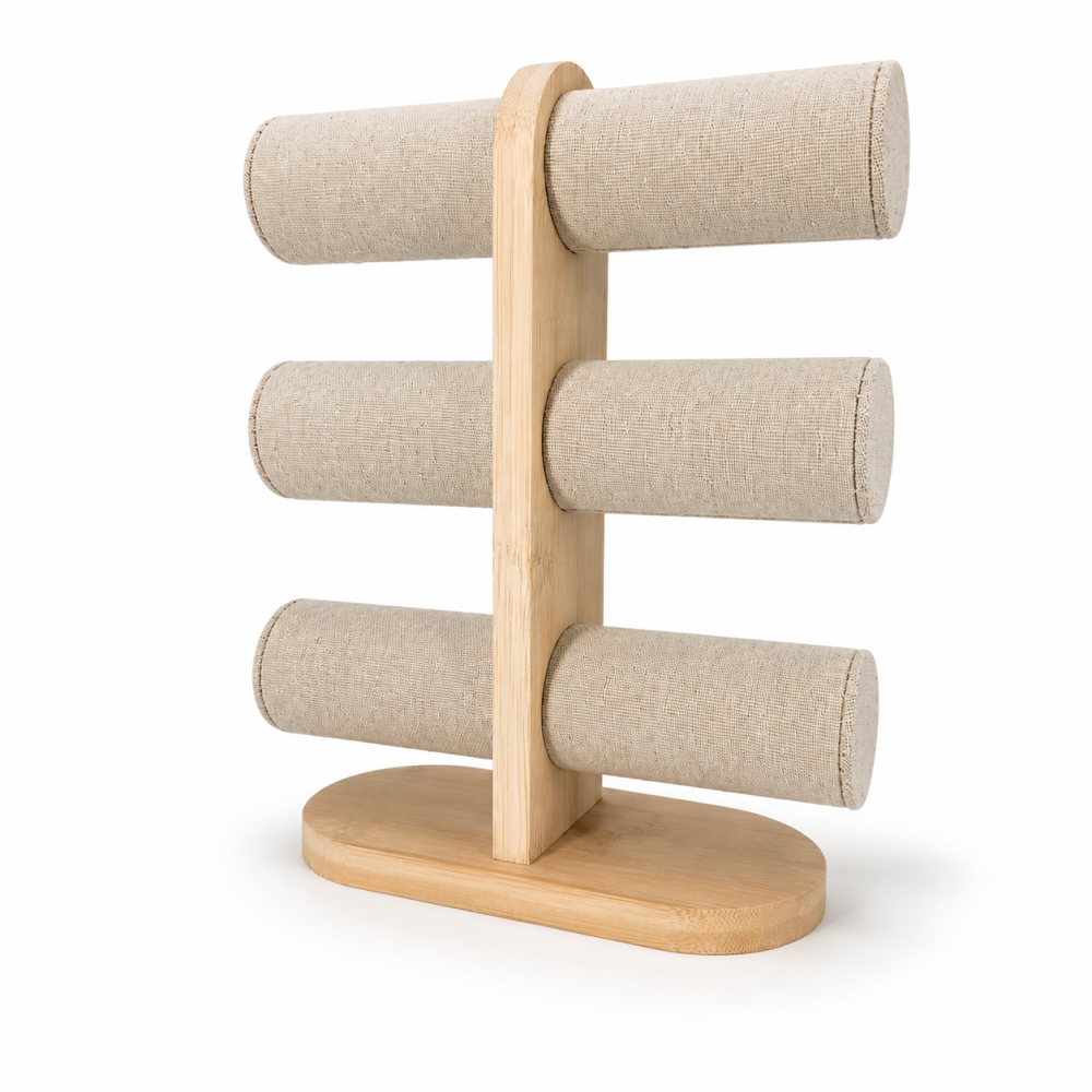 Pulseras de 3 niveles de madera y algodón beige