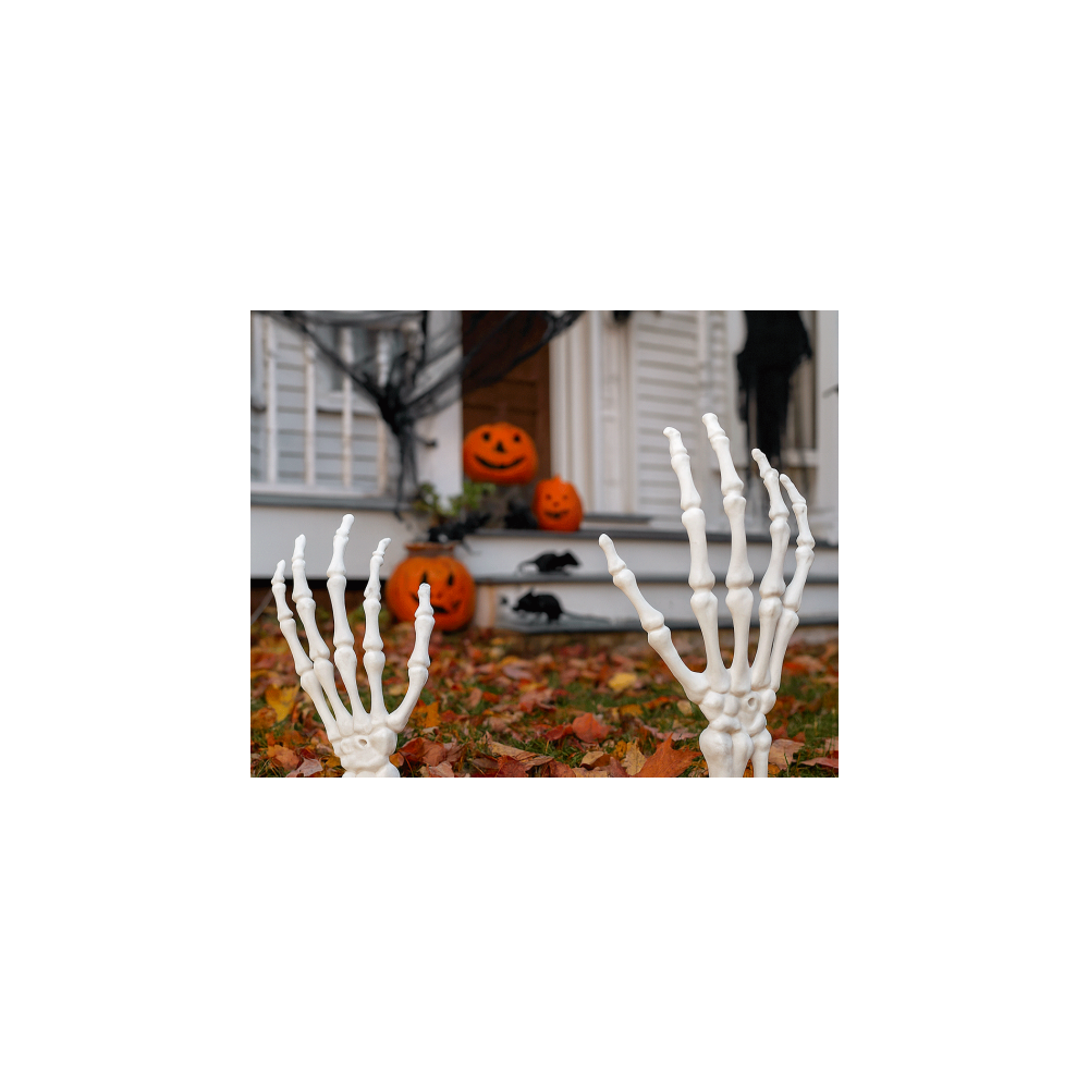 Manos esqueleto Halloween negro blanco, pack 8 piezas