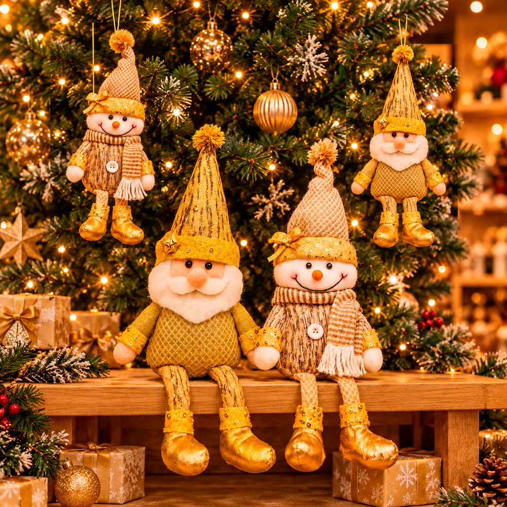 Pack « Árbol Dorado » : 8 peluches de árbol Papá Noel y Muñeco de nieve de los cuales 3 de regalo