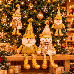 Pack « Árbol Dorado » : 8 peluches de árbol Papá Noel y Muñeco de nieve de los cuales 3 de regalo